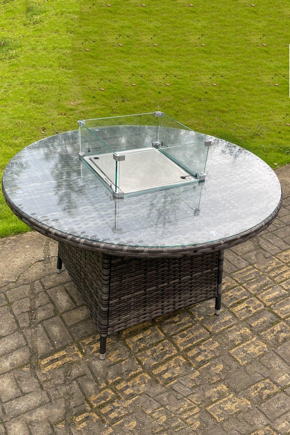 PE Round Rattan Gas Fire Pit Dining Table Gas Heater